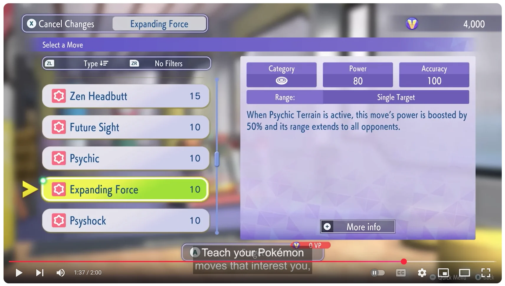 Menuscherm met Pokémon-instellingen met rework van het PP-systeem: vaarwel PP Max en