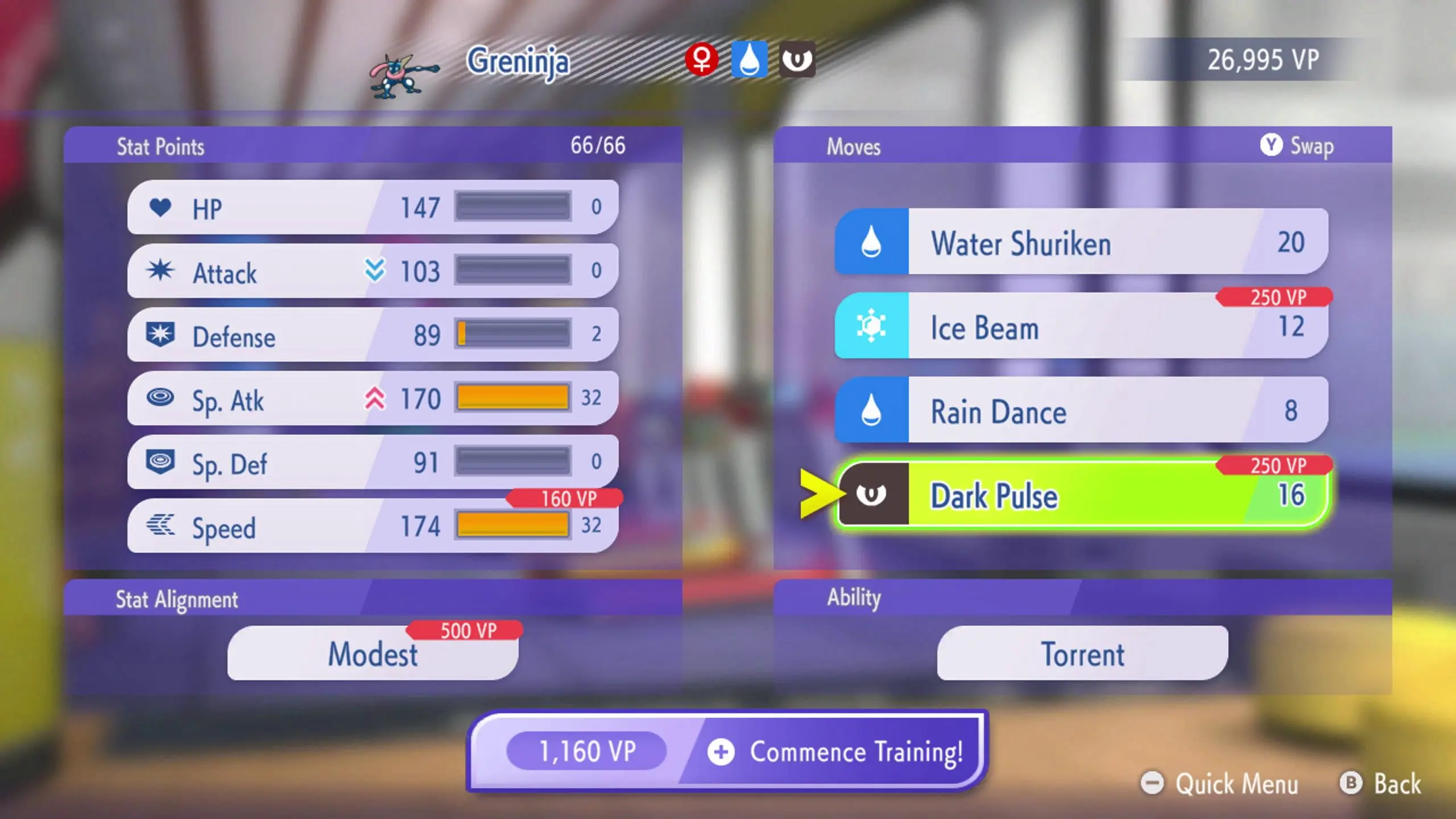 Interface voor Pokémon-personalisatie in Champions