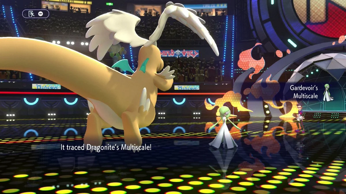 Combat interface met Mega-evoluties van Johto en Tesselia met nieuwe vaardigheden in Nintendo Switch 2