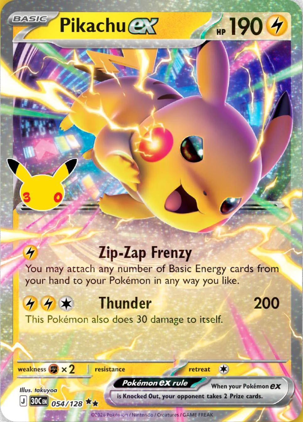 Pikachu ex Nacht uit Pokémon TCG 30th Celebration